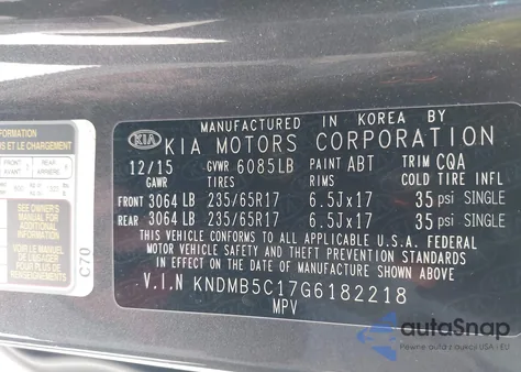2016 Kia Sedona Lx z USA, uszkodzony, nr VIN KNDMB5C17G6182218